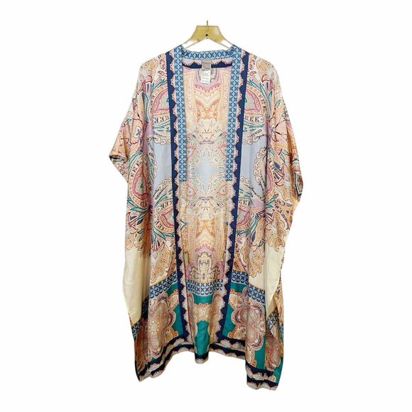 Chicos Silk Medallion Print Ruana Wrap Caftan Duster Sz L/XL - Picture 3 of 7